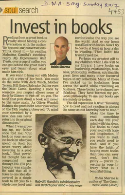 Robin Sharma (Reporter), Invest in books, 2007, Newspaper Clipping