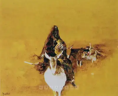 Arup Das (Artist), Woman On Donkey, Painting