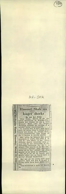 Himmat Shah no Longer Shocks, 1966, Newspaper Clipping