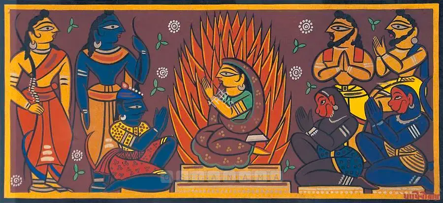 Jamini Roy (Artist), Agni Pariksha, 1947, Painting