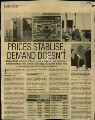 Kishore Singh (Reporter), Prices Stablise, Demand Doesn't, 2007, Newspaper Clipping
