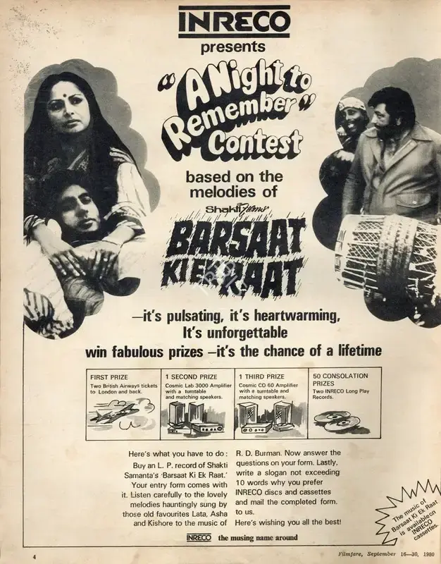 Shakti Samanta (Producer), Barsaat Ki Ek Raat, 1981, Advertisement