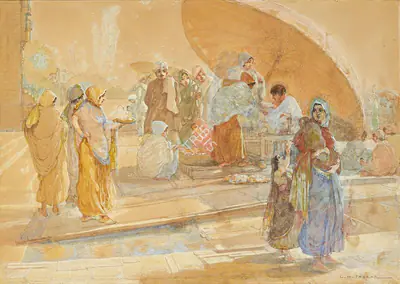 L.N. Taskar (Artist), Temple Scene, Painting