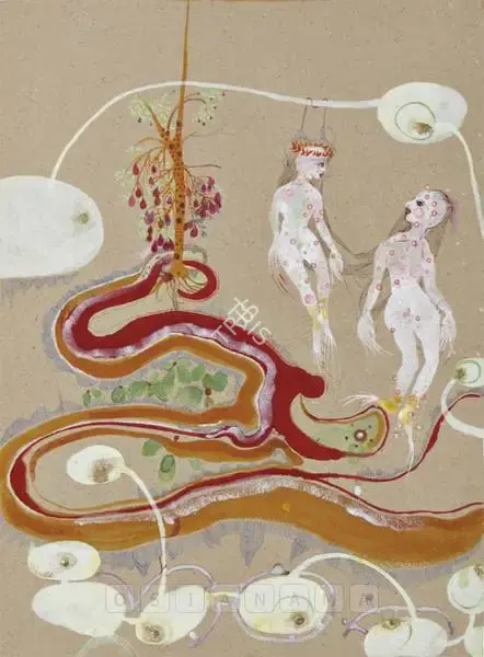Rina Banerjee (Artist), A Curious Rain With Its Dropping From The Sky Placed And Played Such Hairy Rings - Grew Wilder To Seed Ugly Orange Flowers, This She Observed For Others, 2007, Painting