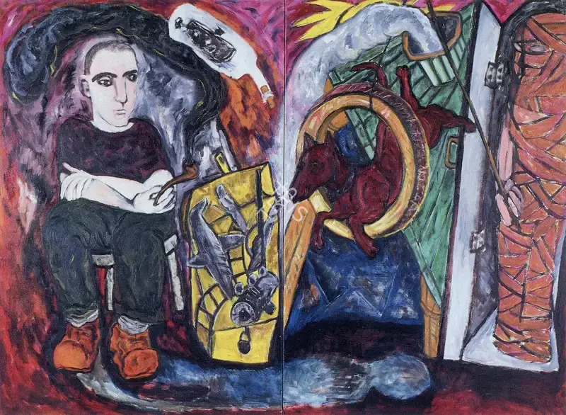 Rekha Rodwittiya (Artist), The Man, His Toy Box, and His Dreams, 1988, Painting