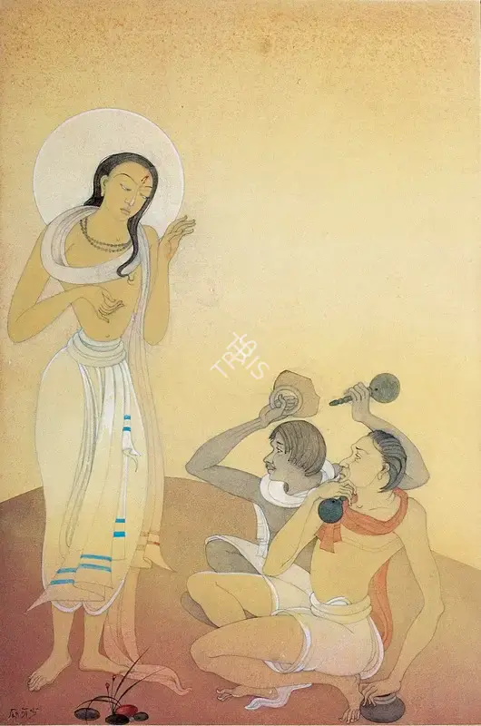 Kshitindranath Majumdar (Artist), Chaitanya with Jagai Madhal, 1951, Painting