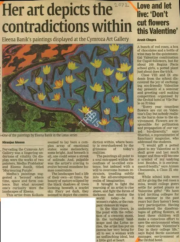 Niranjan Menon (Reporter), Her Art Depicts The Contradictions Within, 2006, Newspaper Clipping