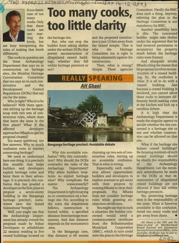 A.H. Ghani (Writer), Too many Cooks, too Little Clarity, 2003, Newspaper Clipping