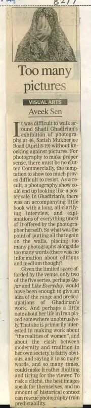 Aveek Sen (Reporter), Too Many Pictures, 2009, Newspaper Clipping