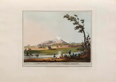 Harraden (Printmaker), A view from the Royal Artillery Encampment, Conditore, 1804, Aquatint
