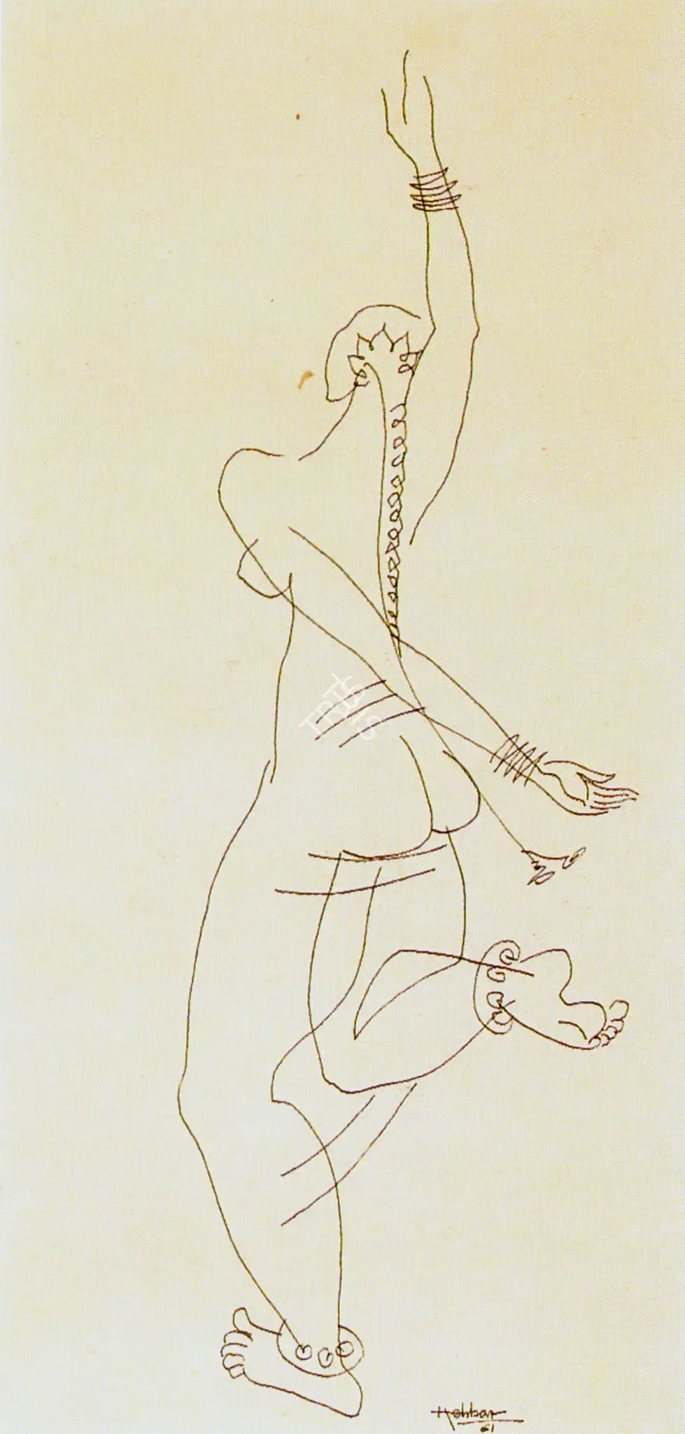 K.K. Hebbar (Artist), Dancer, 1961, Drawing