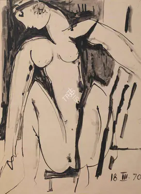 Chittaprosad (Artist), Untitled (Nude Study (Double Sided)), 1970, Painting