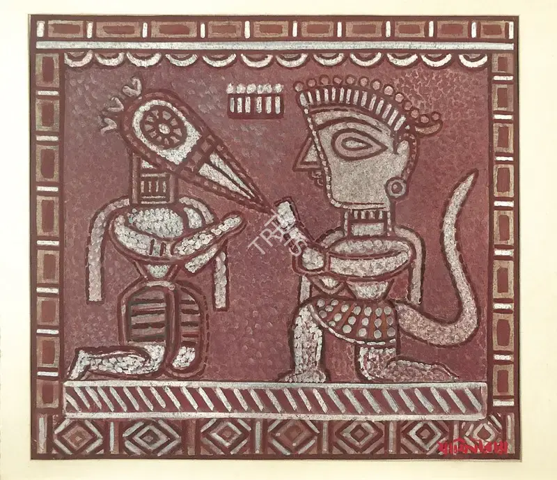 Jamini Roy (Artist), Hanuman & Jatayu, 1951, Painting
