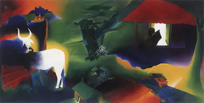 Nabibaksh Mansoori (Artist), The News On Village, 1997, Painting
