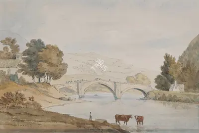 William Daniell (Artist), The Bridge at Llanrwst, North Wales, Painting