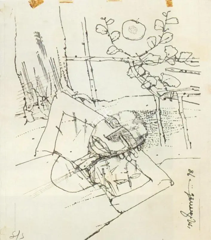 Ganesh Pyne (Artist), The Golden Deer, 1974, Drawing