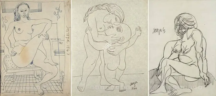 F.N. Souza (Artist), Mother & Child, 1947, Drawing