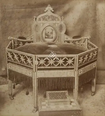Shew Shankar Narayan (Photographer), His Highness the Maharajah Gaekwar's Ivory inlaid Throne - Bombay Court, 1883, Antiquarian Photograph