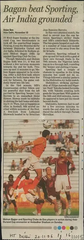 Arjun Sen (Reporter), Bagan Beat Sporting, Air India Grounded, 2006, Newspaper Clipping