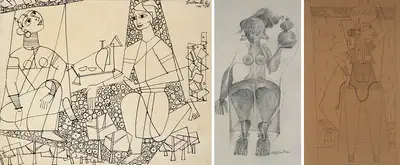 J. Sultan Ali (Artist), Maiden With A Pot, 1958, Drawing