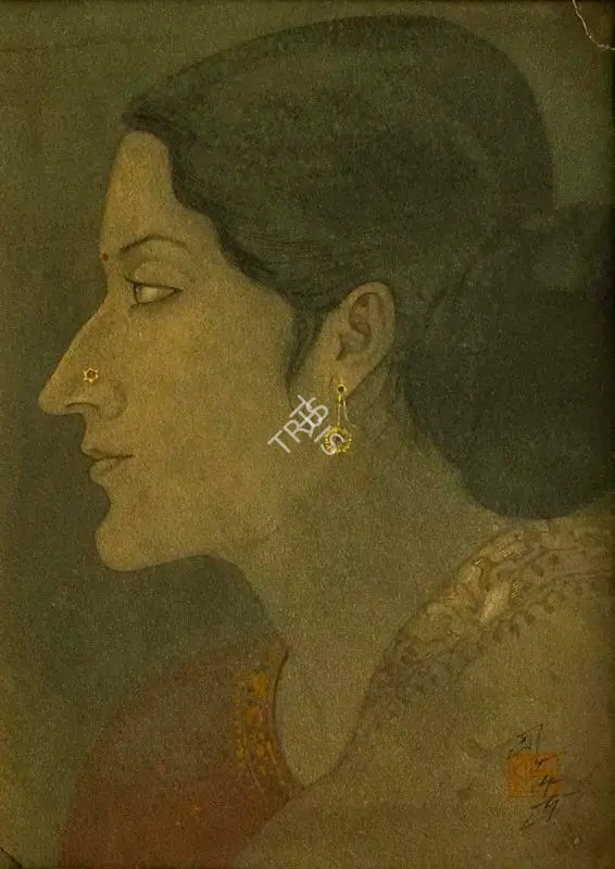 Ramendranath Chakravorty (Artist), Face, 1920, Painting