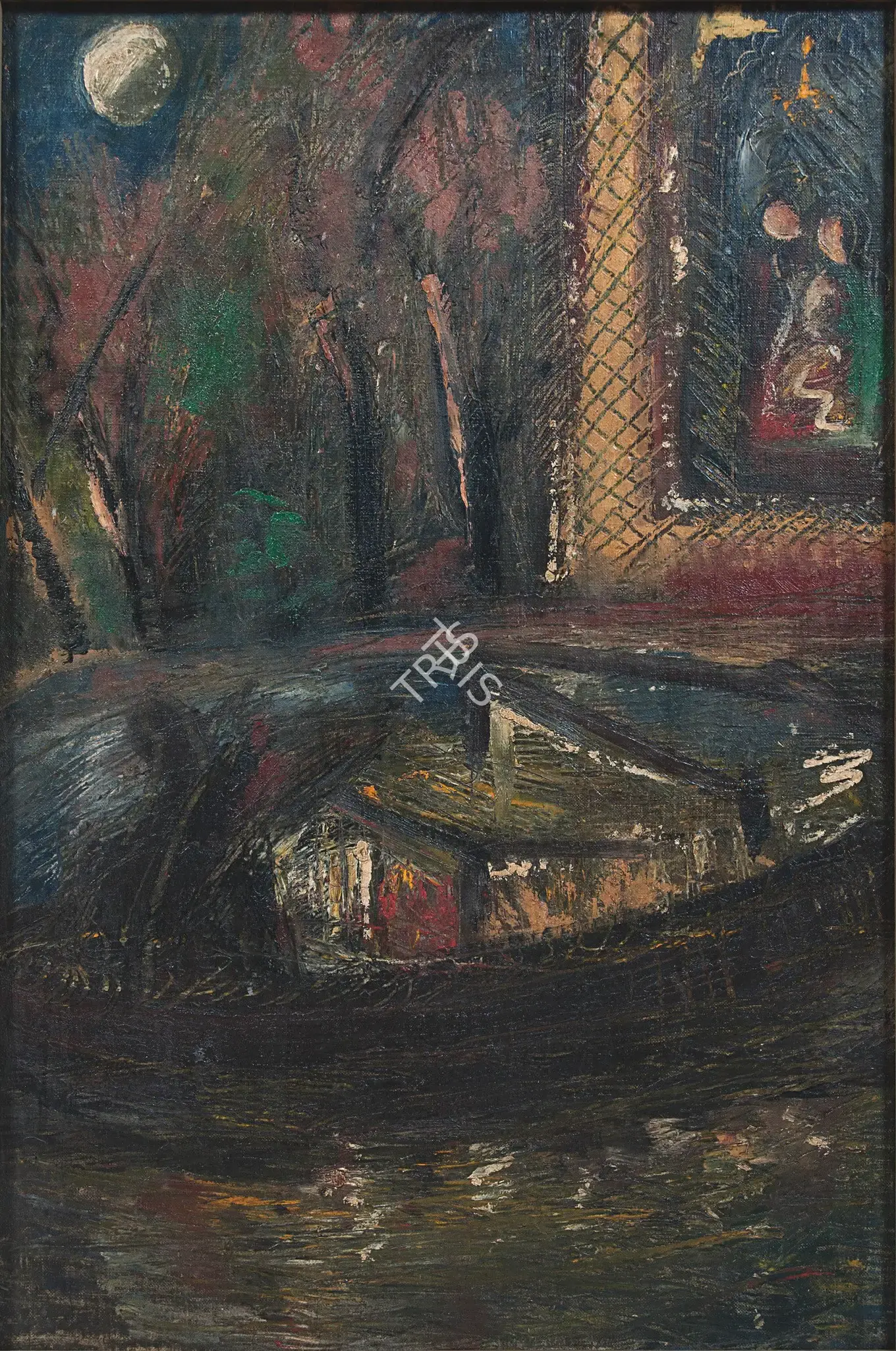 Mookherjea, Sailoz (Artist). Night At Jhelum Series, 1958-1959 | Painting, Os.Del/27.01.12, 2012 · Osian's