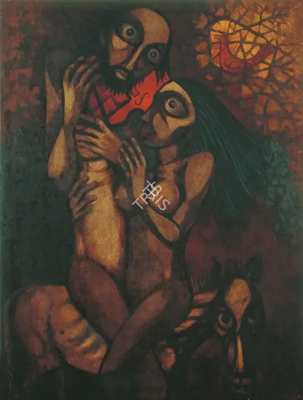 Gopal Sanyal (Artist), Street Singer, 1980, Painting