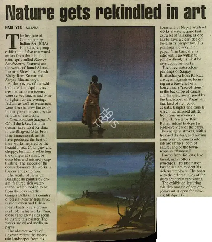 Hari Iyer (Reporter), Nature Gets Rekindled in Art, 2008, Newspaper Clipping