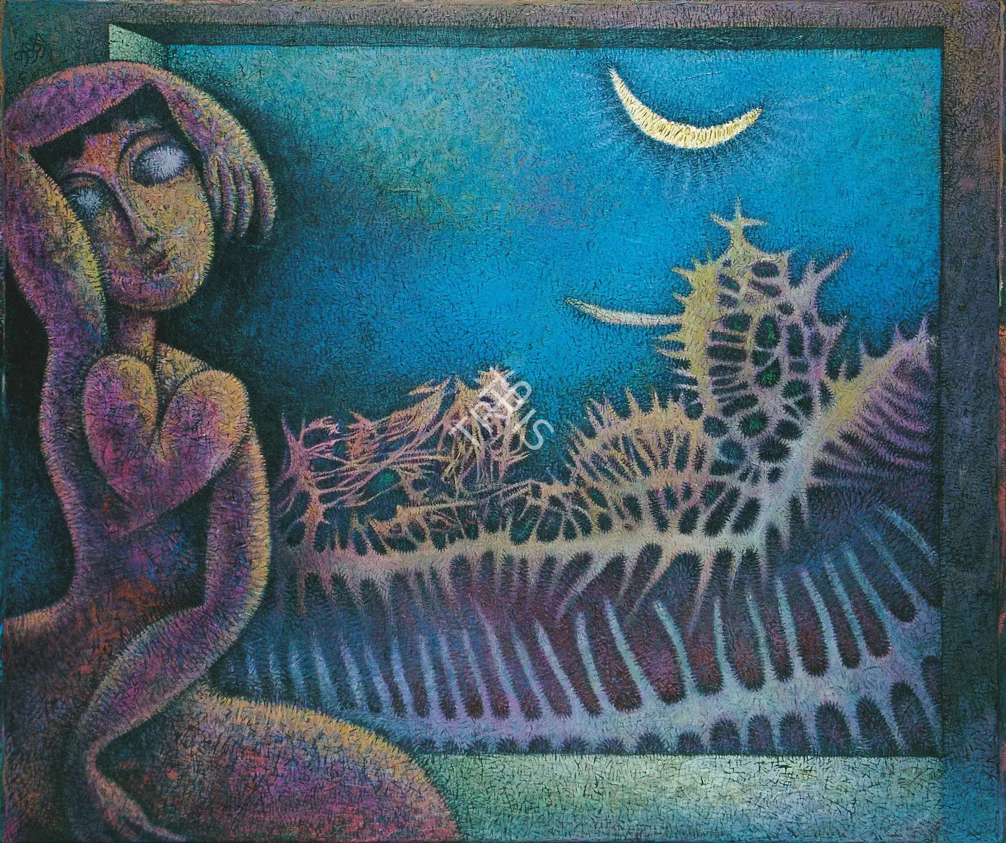 Karmakar, Prokash (Artist). Woman In Moonlight, 1999 | Painting, Os.Del/09.02.13, 2013 · Osian's