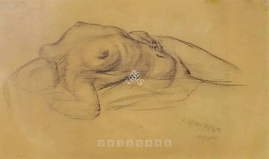 Jogen Chowdhury (Artist), Sleeping Nude, 1958, Drawing