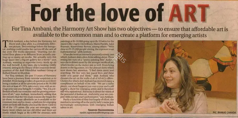 Nandini Raghavendra (Reporter), For The Love of ART, 2008, Newspaper Clipping