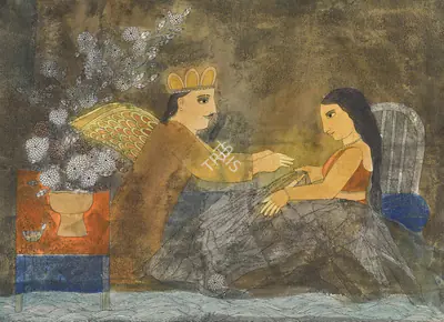 Badri Narayan (Artist), The Coverlet, 1993, Painting