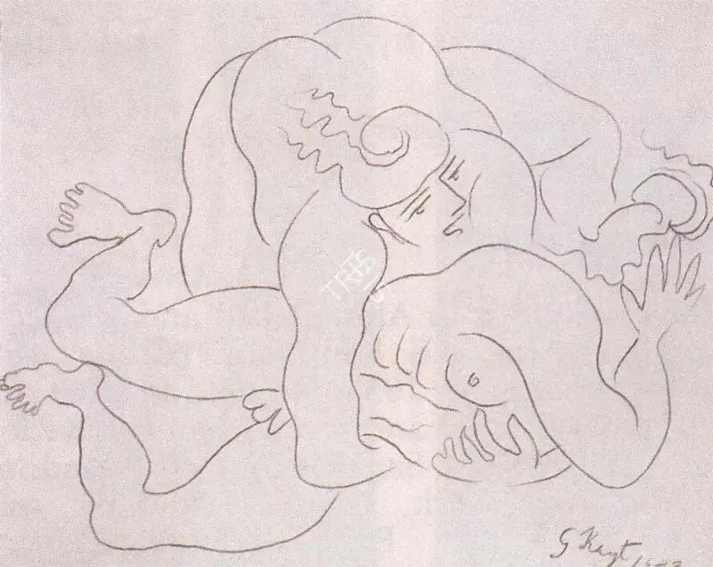 George Keyt (Artist), Study for Bhima and Jarasandha, 1943, Drawing
