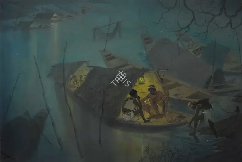 Badri Nath Arya (Artist), Untitled (Mending the Nets), 1972, Painting
