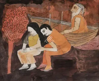 Badri Narayan (Artist), The Ferryman, 1997, Painting