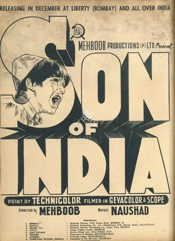 Mehboob (Producer), Son Of India, 1962, Advertisement