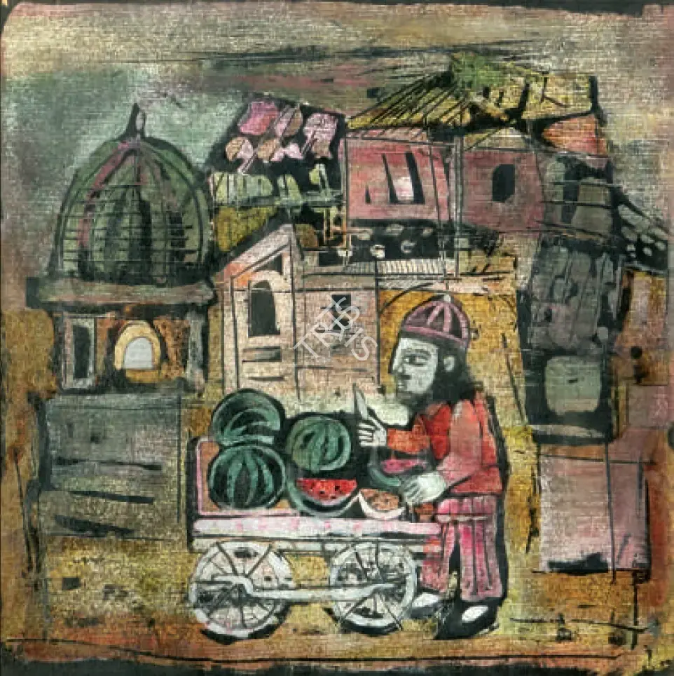 Badri Narayan (Artist), Watermelon Seller, 1975, Drawing