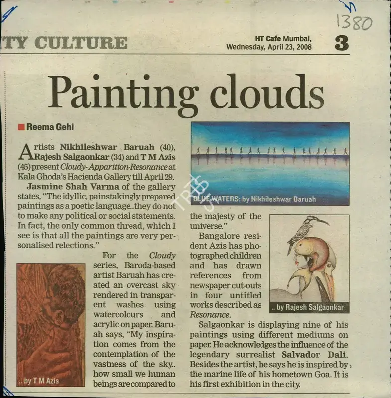 Reema Gehi (Reporter), Painting Clouds, 2008, Newspaper Clipping