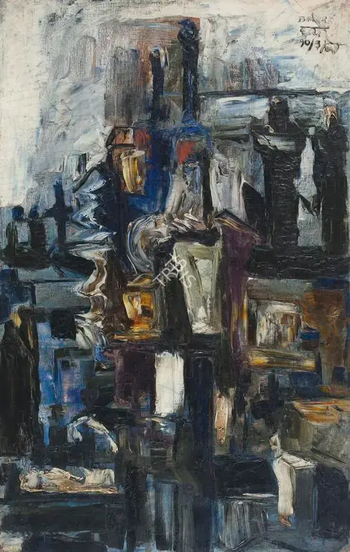 S.K. Bakre (Artist), Untitled (Cityscape), 1961, Painting