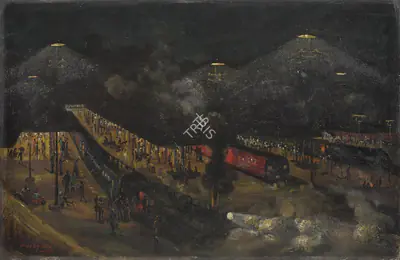 Kisory Roy (Artist), Untitled (Howrah Station at Night), 1952, Painting