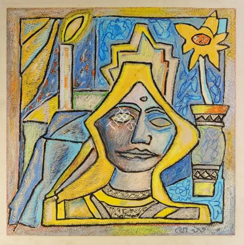 Jogen Chowdhury (Artist), Untitled (Woman with Yellow hair), 1993, Drawing