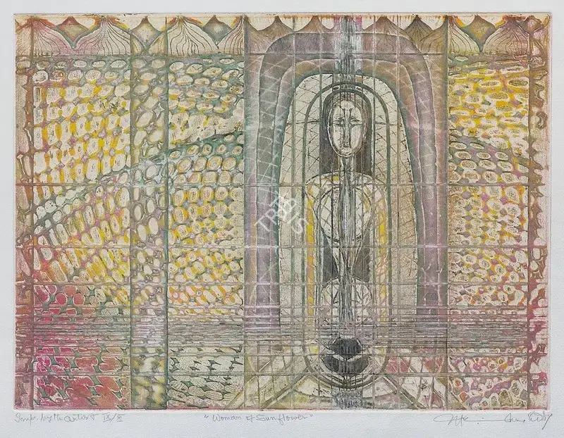 Krishna Reddy (Artist), Woman of Sunflower, 1998, Graphic Art