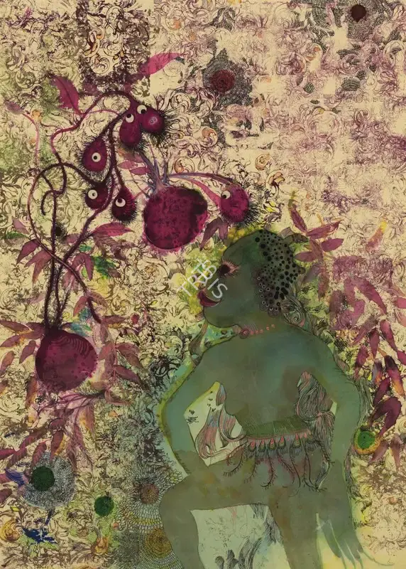 Rina Banerjee (Artist), Eve in earnest and with an agreeable discomfort ripened, bruised and curious like fallen fruit in sleep, 2007, Painting
