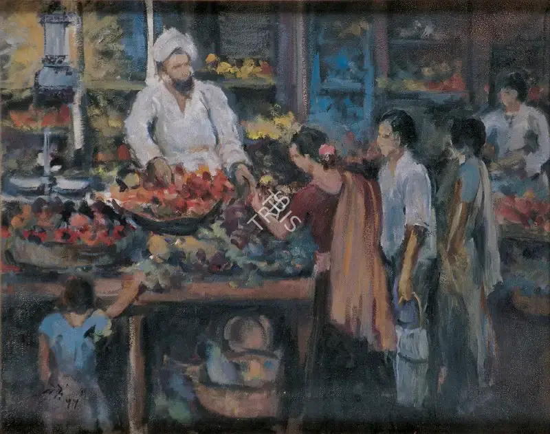 N.S. Bendre (Artist), Fruit Seller, 1955, Painting