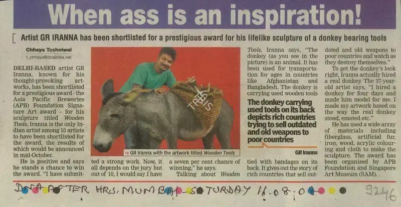 Chhaya Toahnlwal (Reporter), When Ass is an Inspiration!, 2008, Newspaper Clipping