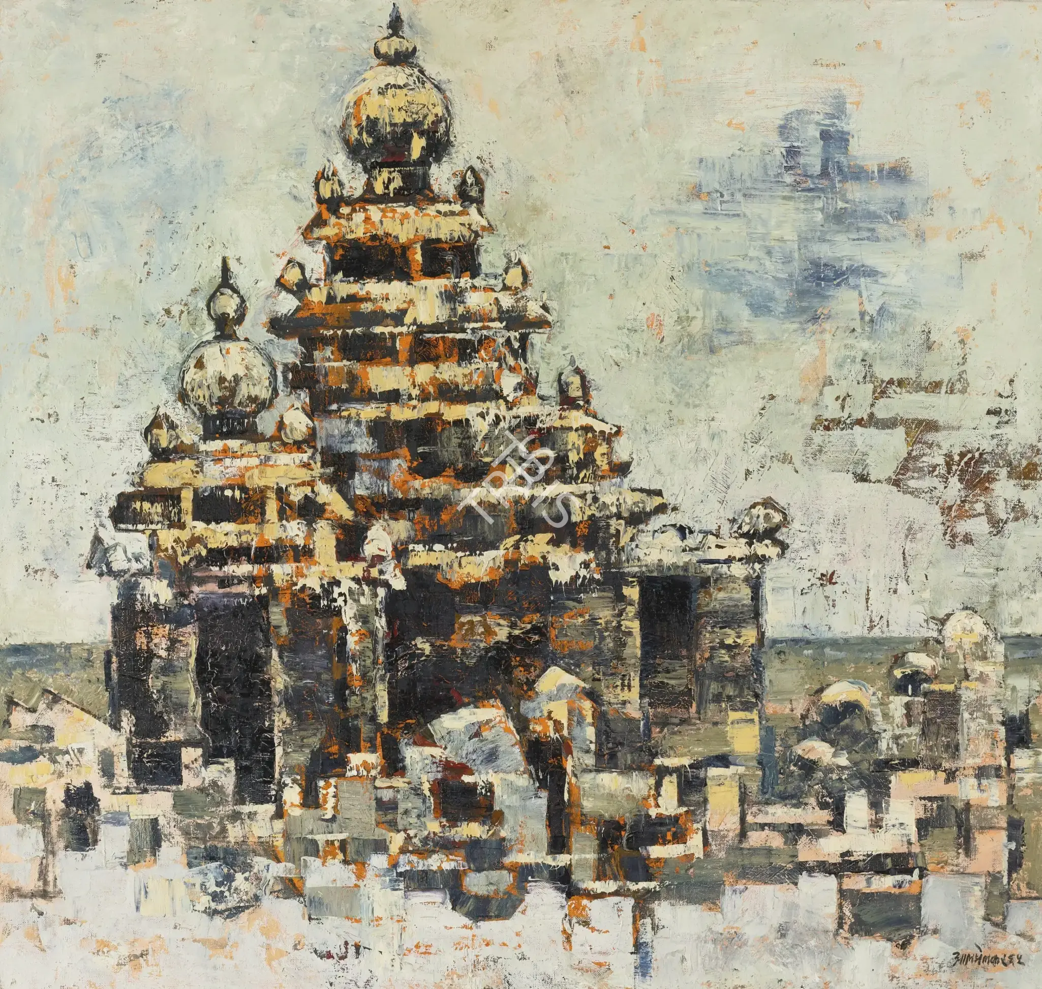A.A. Almelkar (Artist), Mamalipuram Temple (SIC), 1965, Painting