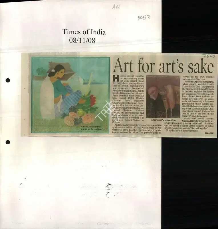Zinia Sen (Reporter), Art for Art's Sake, 2008, Newspaper Clipping