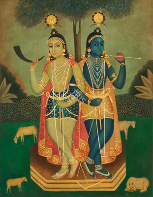 Early Bengal School (Artist), Untitled (Krishna and Balaram), 1900, Painting