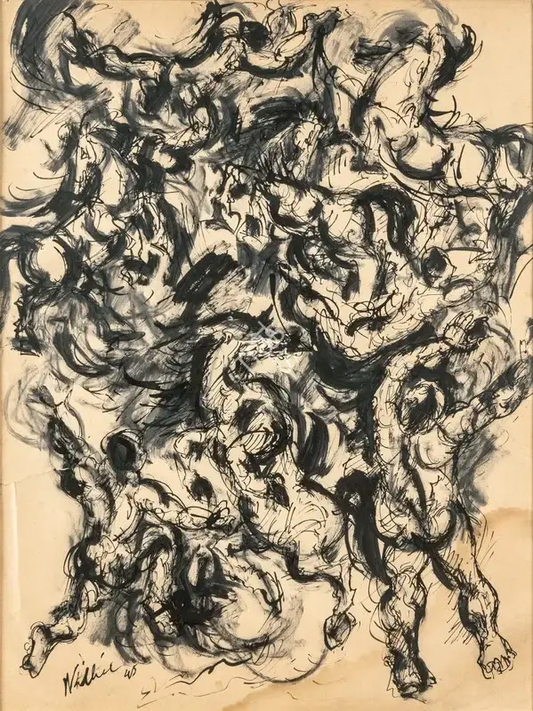 Nikhil Biswas (Artist), Combat Series, 1965, Drawing