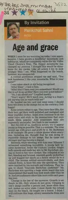 Parikshat Sahni (Writer), Age and Grace, 2006, Newspaper Clipping